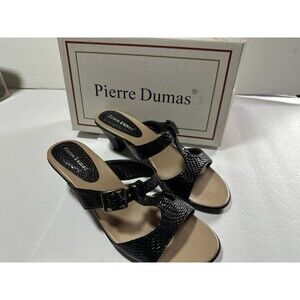 Pierre Dumas Black Faux Snake Skin Heeled Mules Women's Size 7